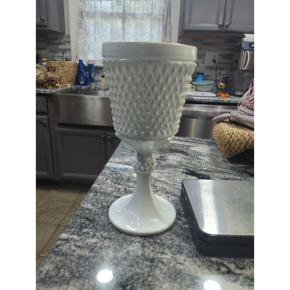 Vintage Indiana Milk Glass Tiara Diamond Point Tall Pedestal Compote candy bowl